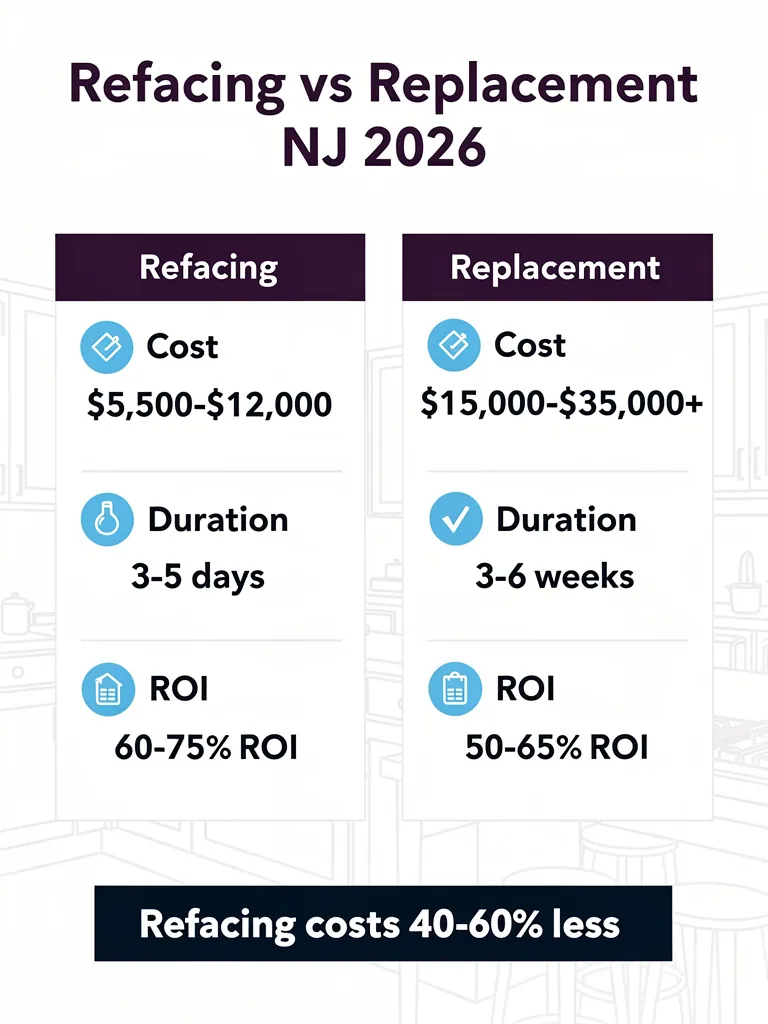 Cabinet Refacing vs Replacement NJ 2026 Infographic