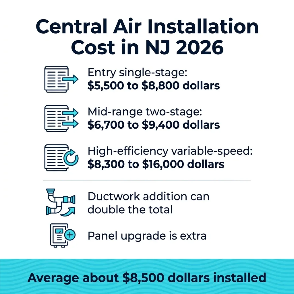 Infographic: central air installation cost by system type, NJ 2026