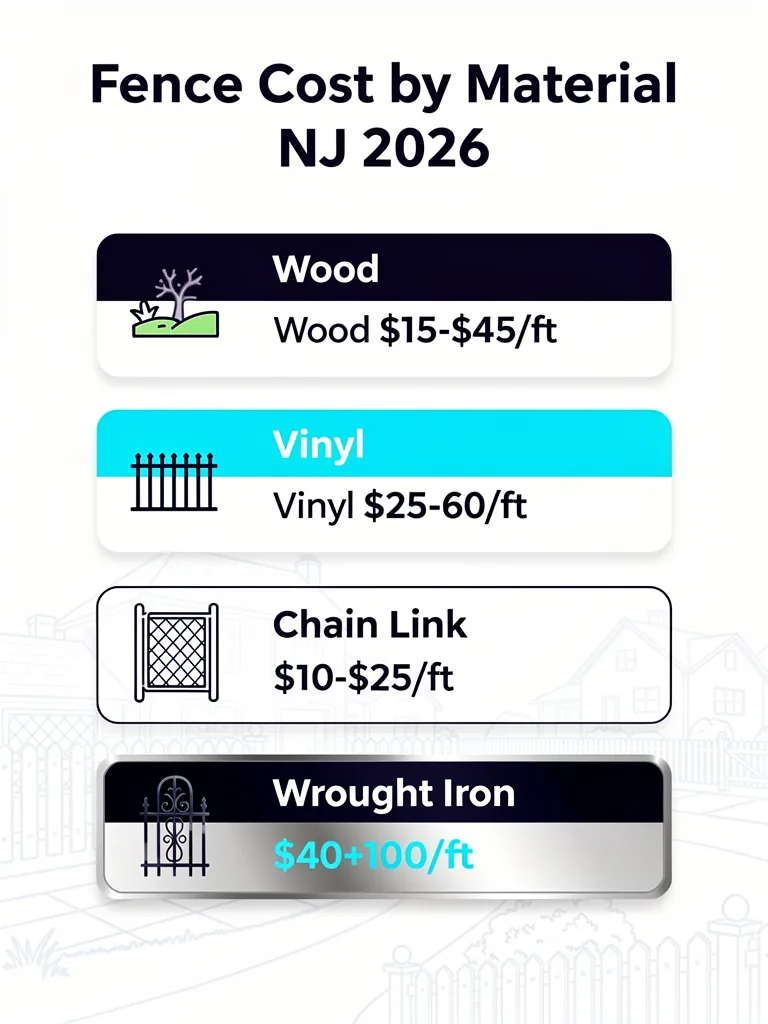 Fence Cost by Material NJ 2026 Infographic