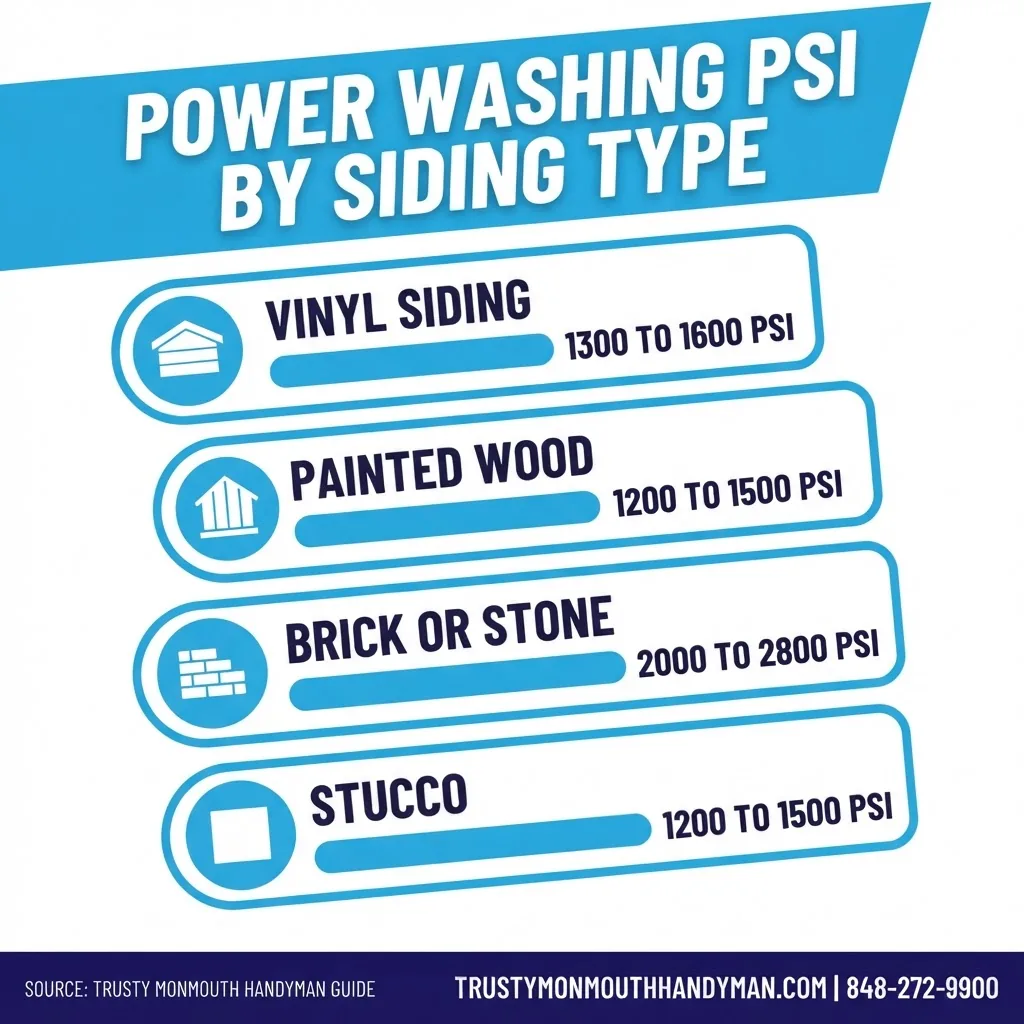 Power washing PSI by siding type infographic