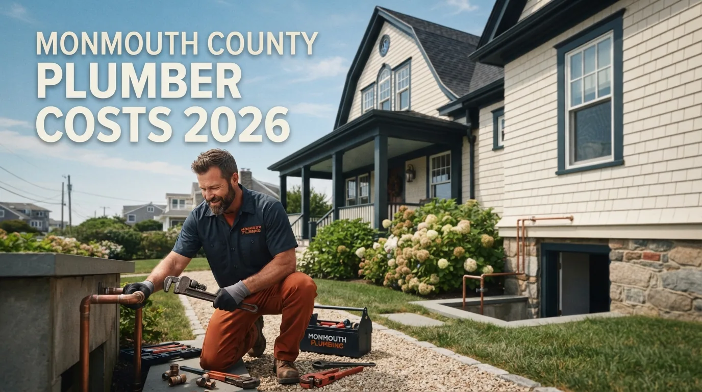 Licensed plumber working on pipes in a Monmouth County NJ home