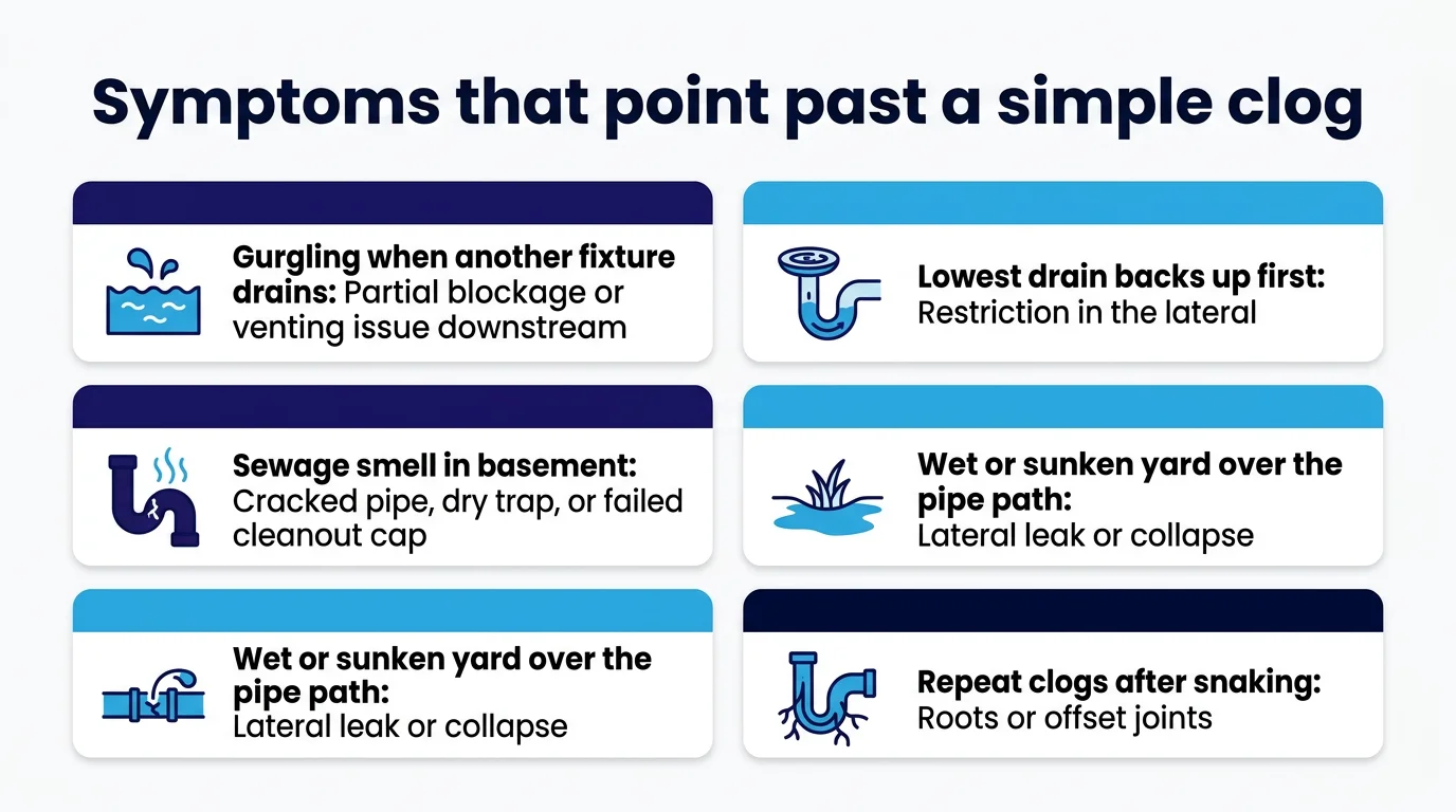 Symptoms that point past a simple clog infographic