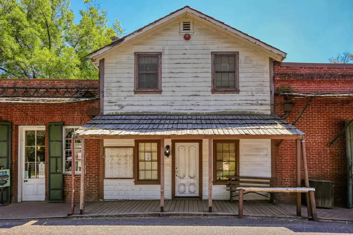 Historic colonial brick house in a small town
