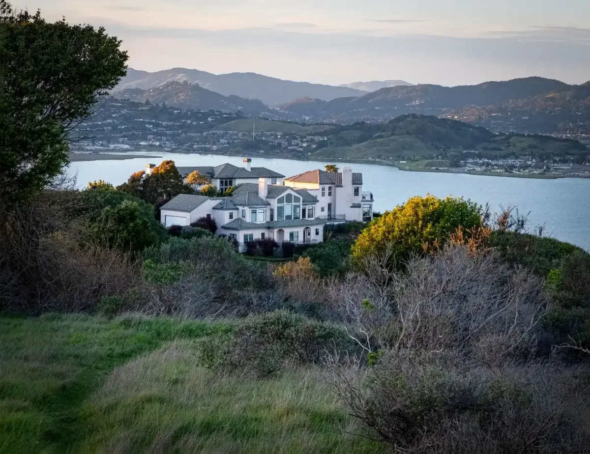 House on a hillside overlooking the water
