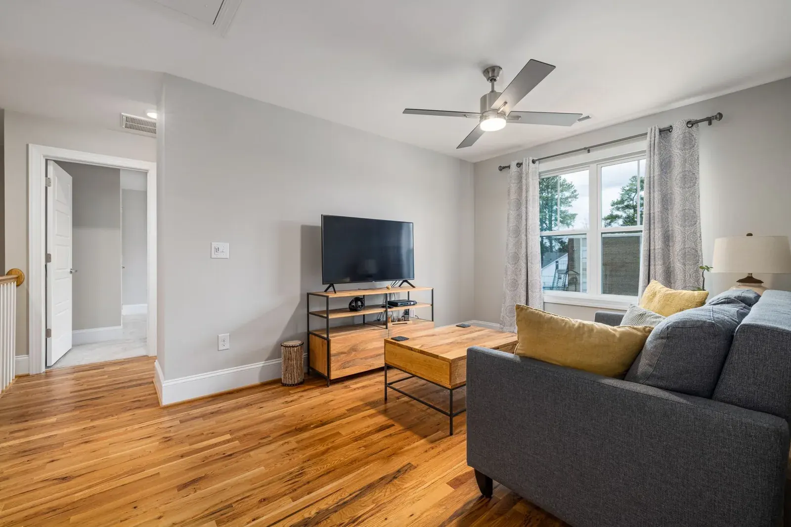 Ceiling fan mounted in a finished living room
