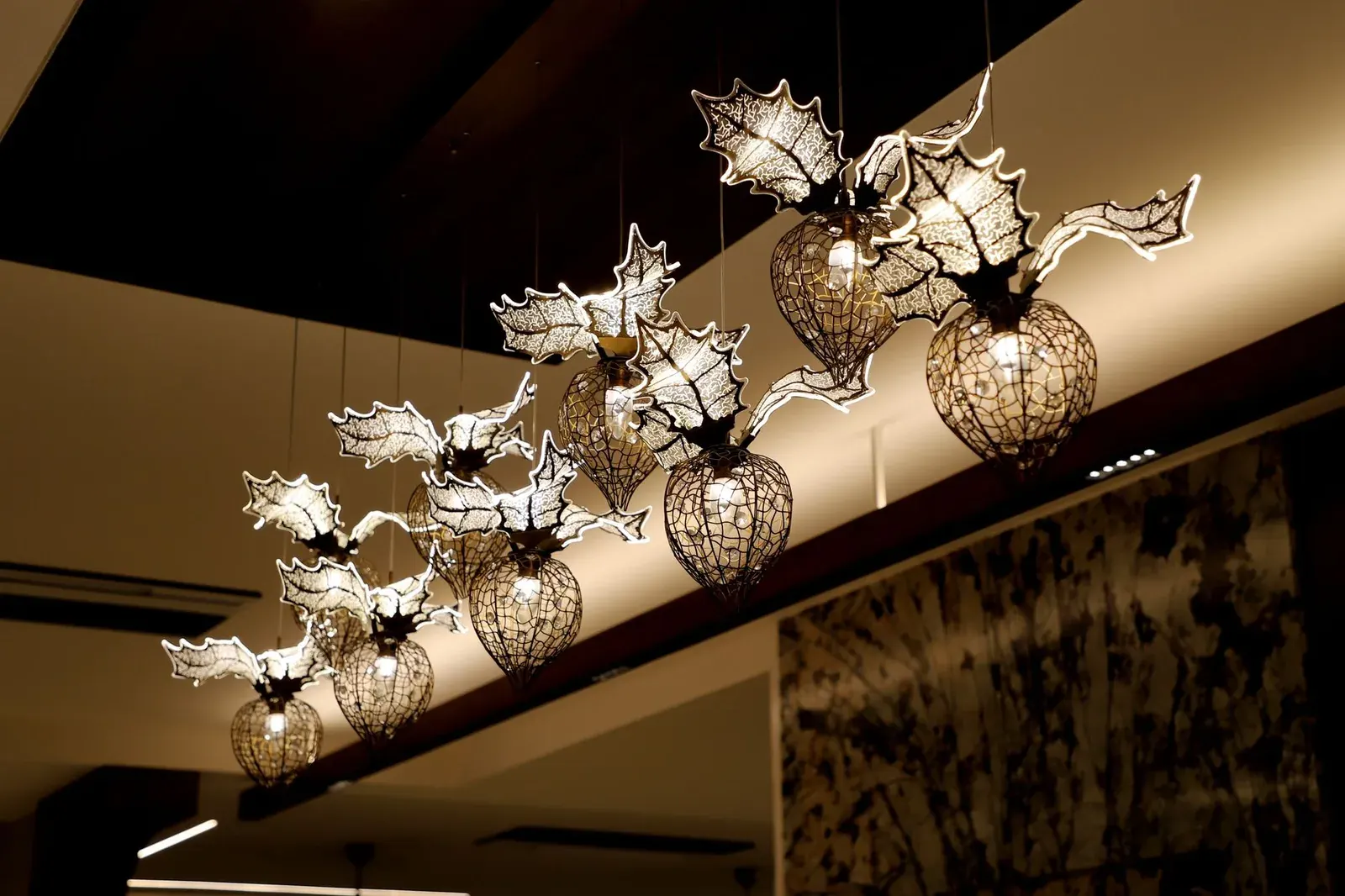 Chandelier hanging in a dining room
