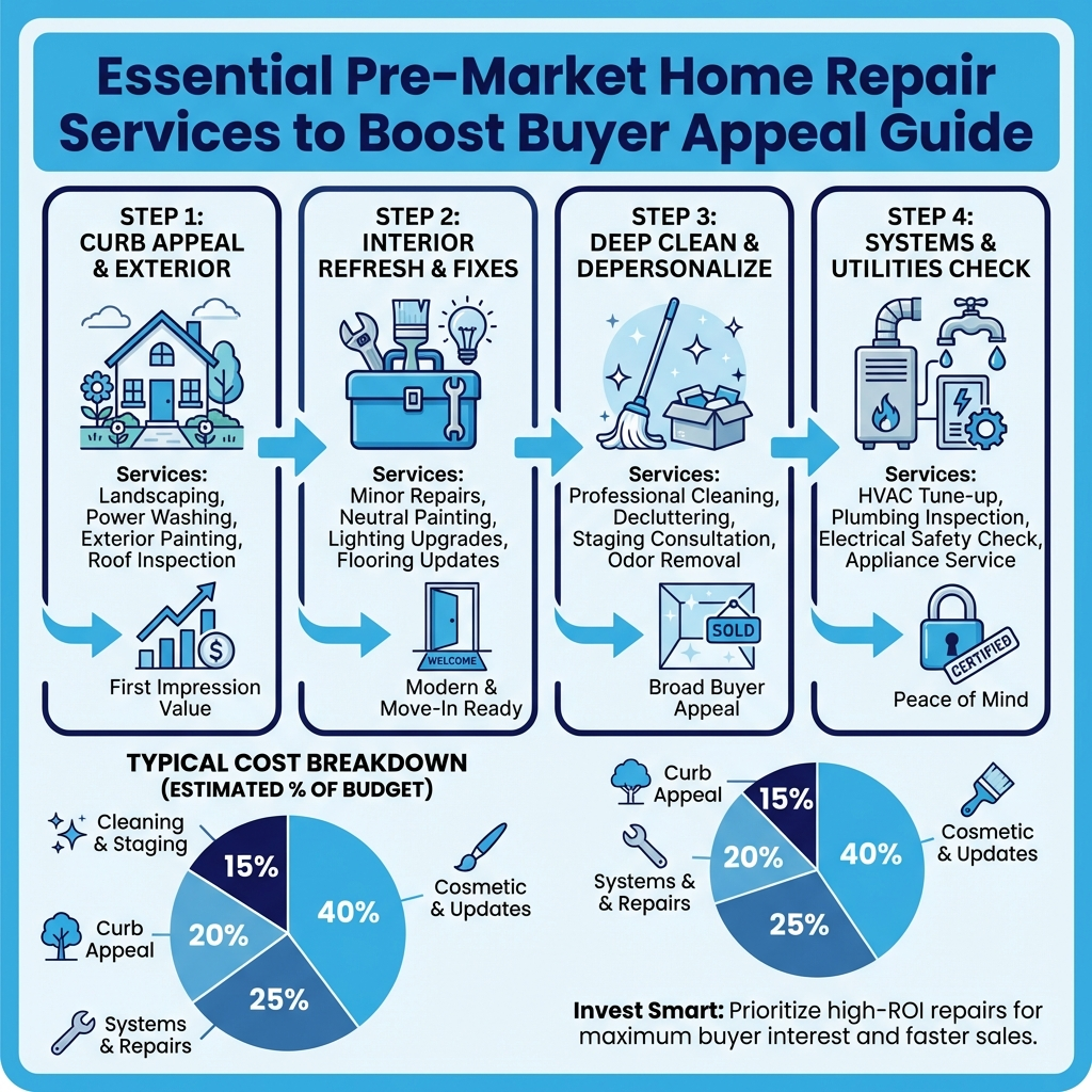 Essential Pre-Market Home Repair Services to Boost Buyer Appeal Infographic