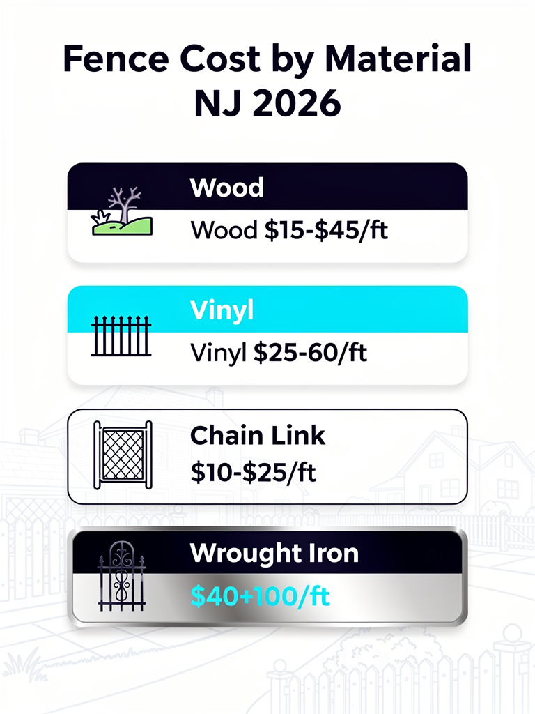 Fence Cost by Material NJ 2026 Infographic