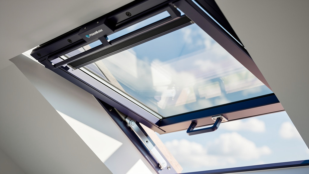 Open vented skylight in bright afternoon sunlight, NJ home