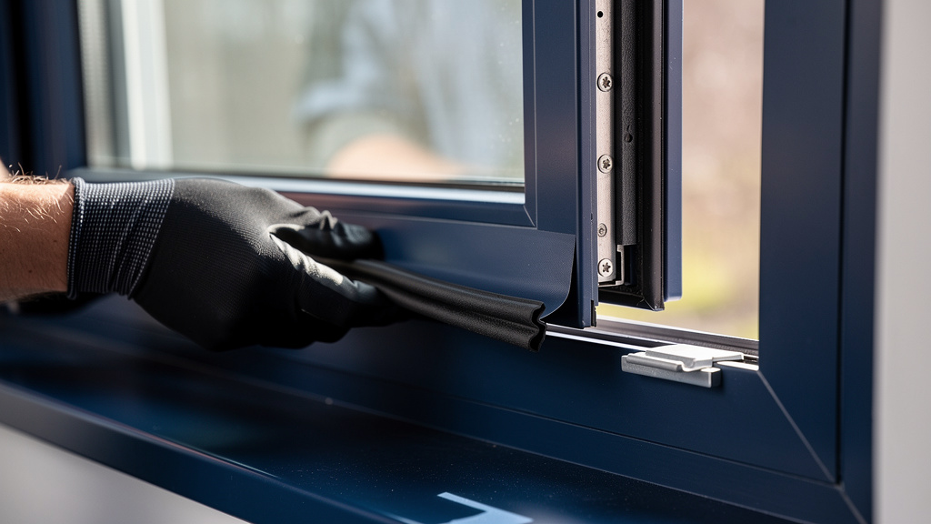Installer applying weatherstrip seal around a newly installed window